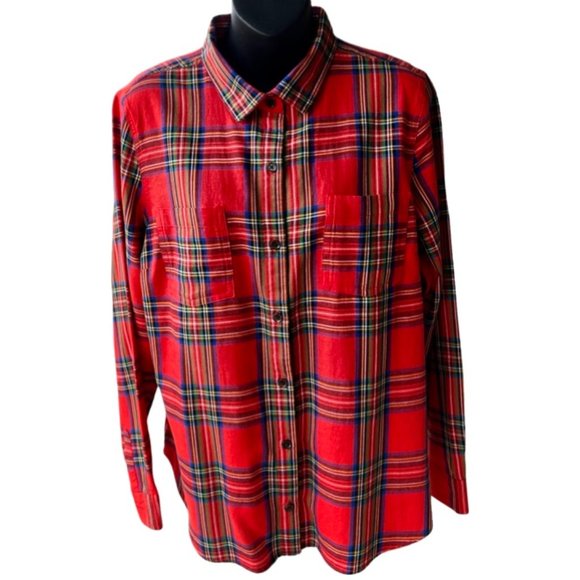 🌸4/$50🌸 Old Navy Red Tartan Flannel Button Down Shirt - Picture 8 of 14